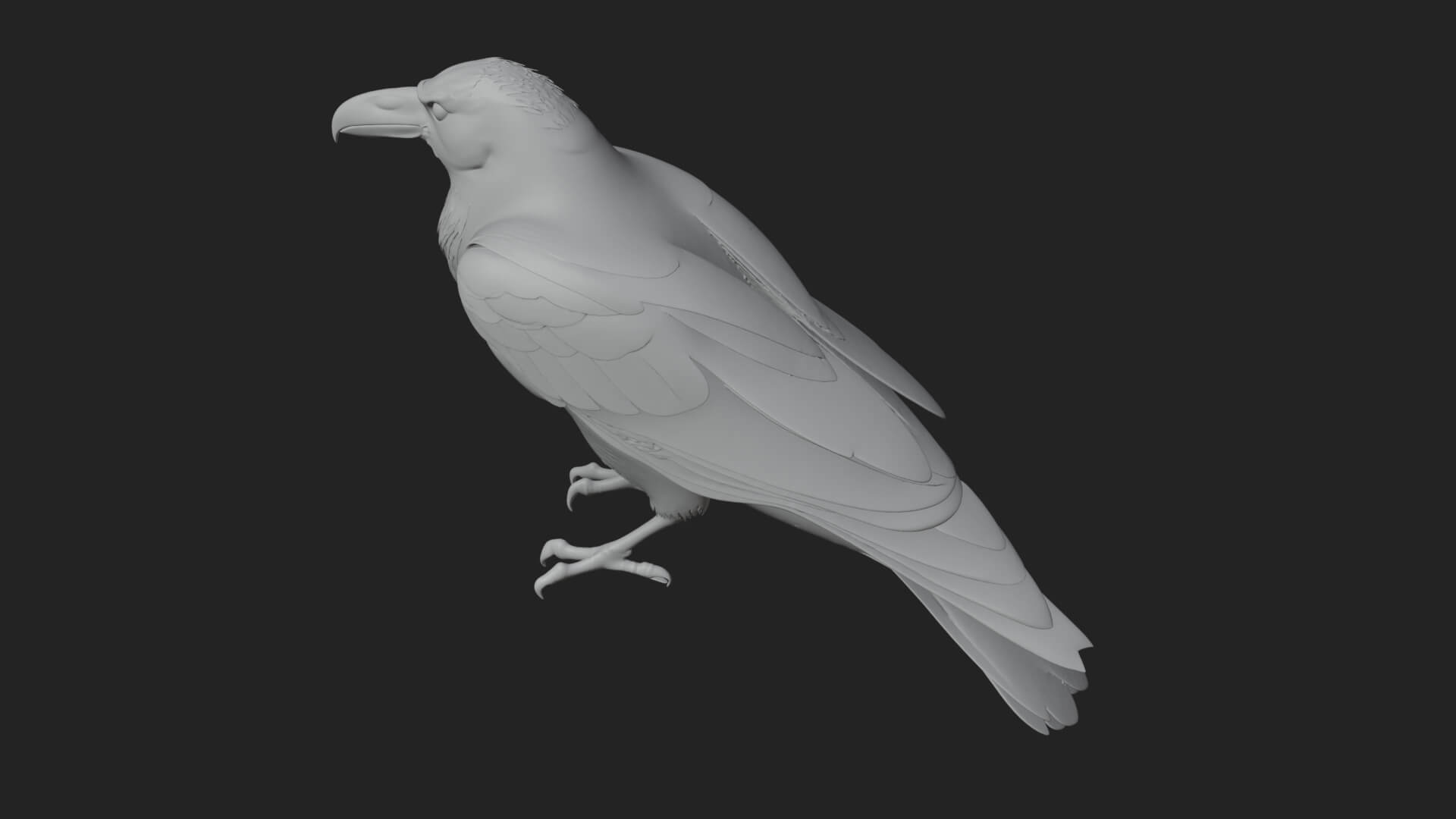Perched Raven Bird Statue Design 1 3D Print Model 3D Model