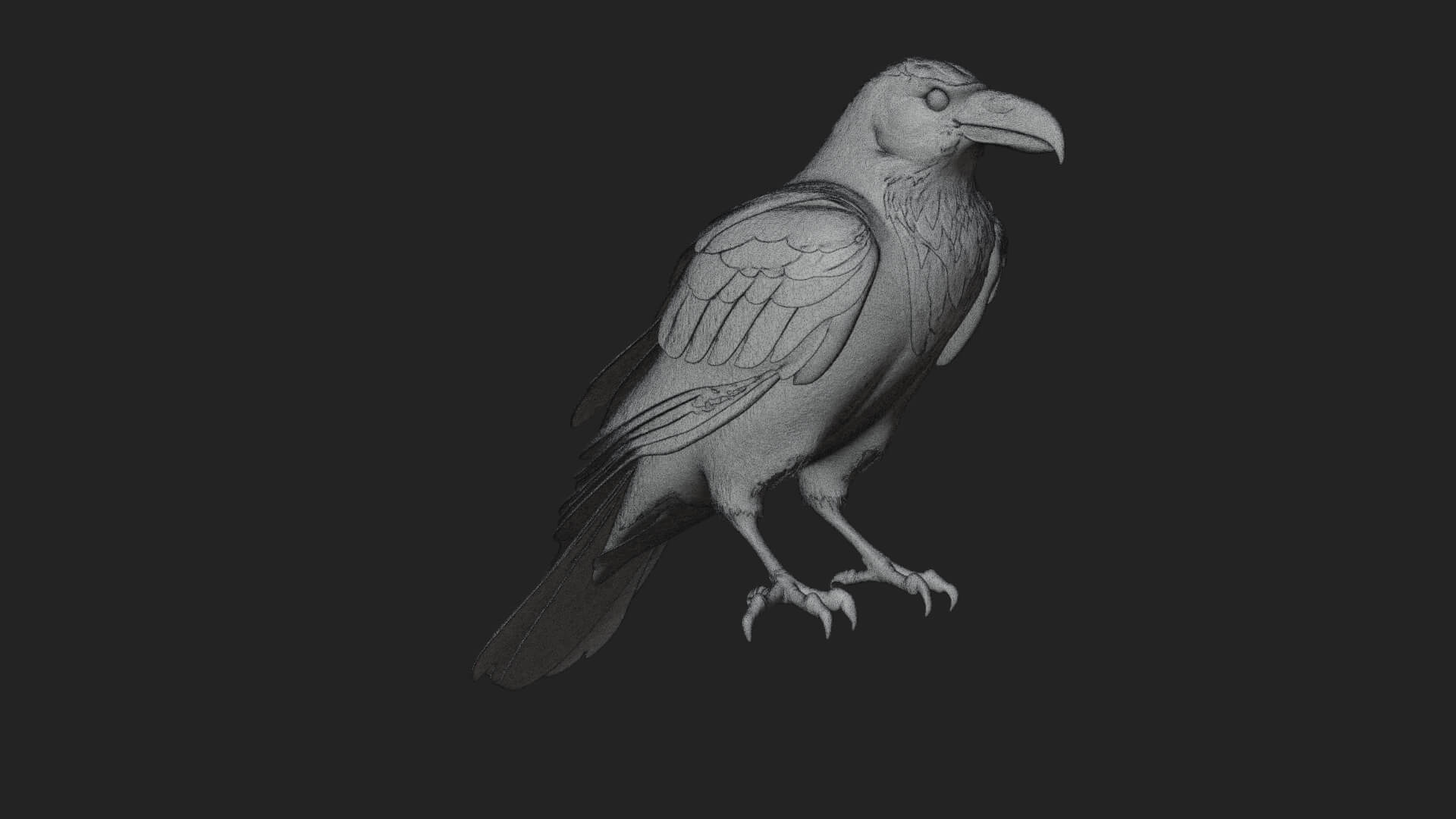 Perched Raven Bird Statue Design 1 3D Print Model 3D Model