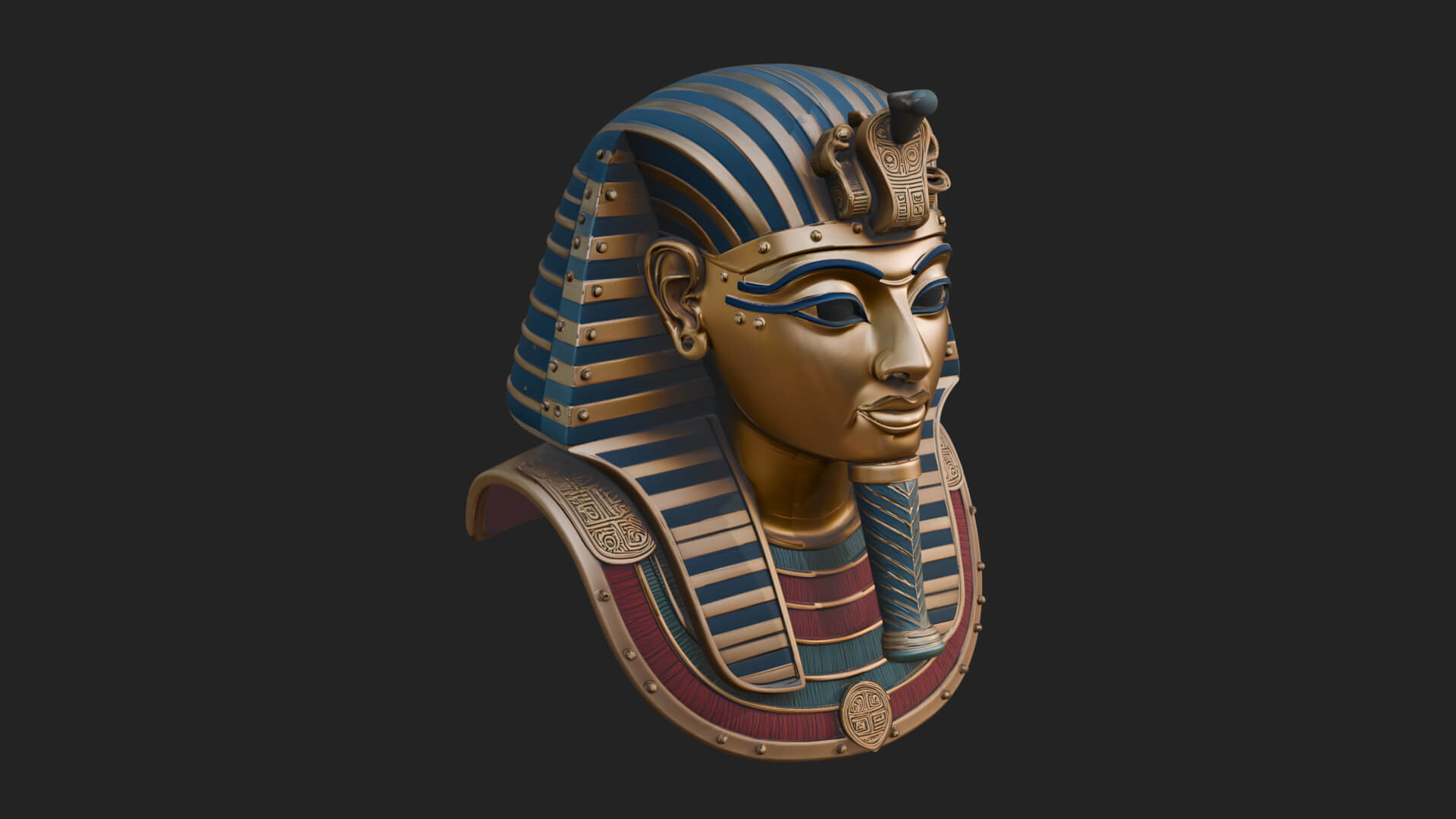 Pharaoh Gold Mask Statue Design 1 3D Print Model 3D Model