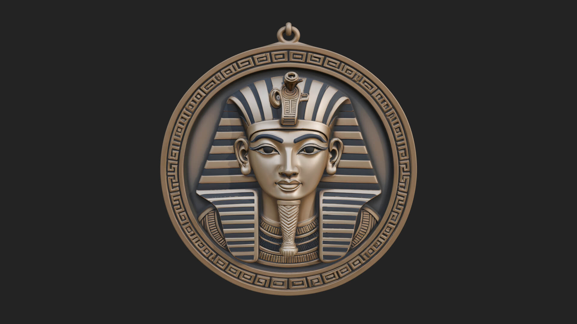Pharaoh Mask Oval Relief Plaque Design 1 3D Print Model 3D Model