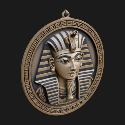 Pharaoh Mask Oval Relief Plaque Design 1 3D Print Model