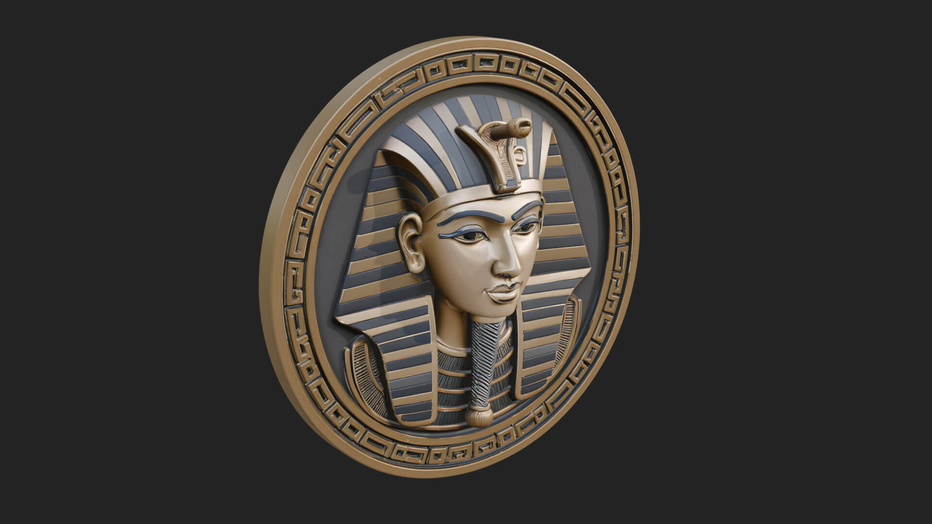 Pharaoh Mask Oval Relief Plaque Design 3 3D Print Model 3D Model