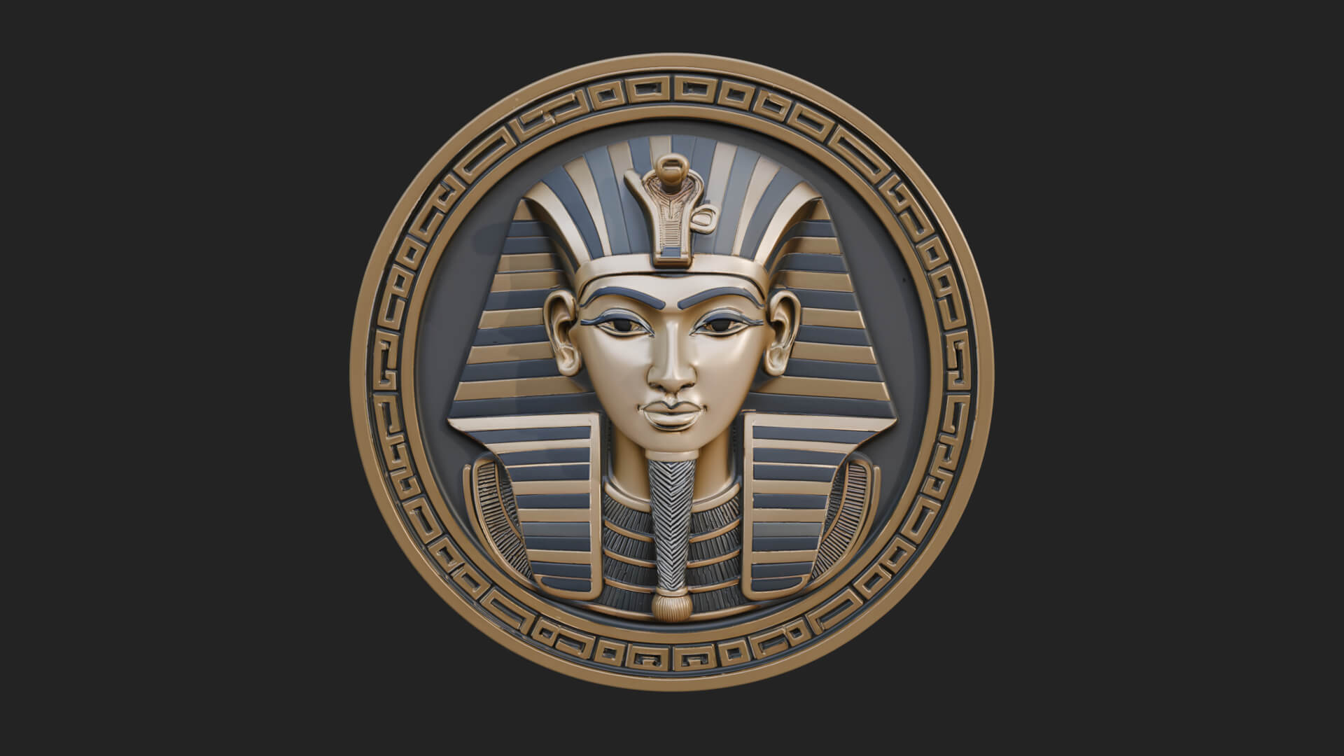 Pharaoh Mask Oval Relief Plaque Design 3 3D Print Model 3D Model