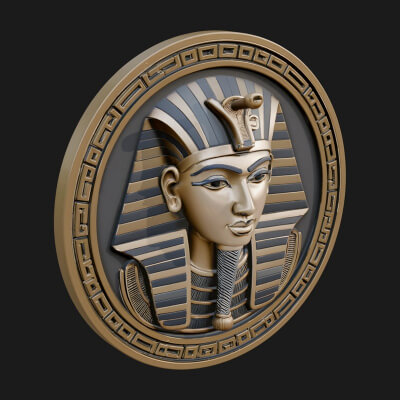 Pharaoh Mask Oval Relief Plaque Design 3 3D Print Model