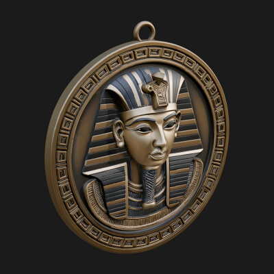 Pharaoh Mask Oval Relief Plaque Design 4 3D Print Model