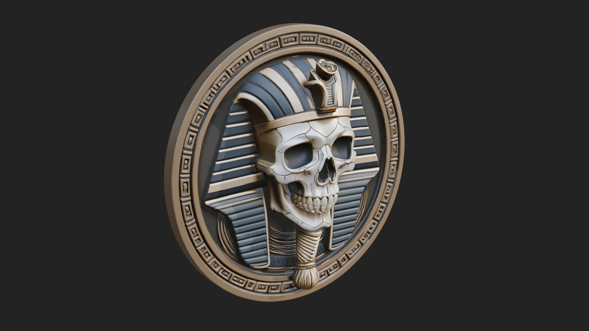 Pharaoh Skull Oval Relief Plaque Design 4 3D Print Model 3D Model