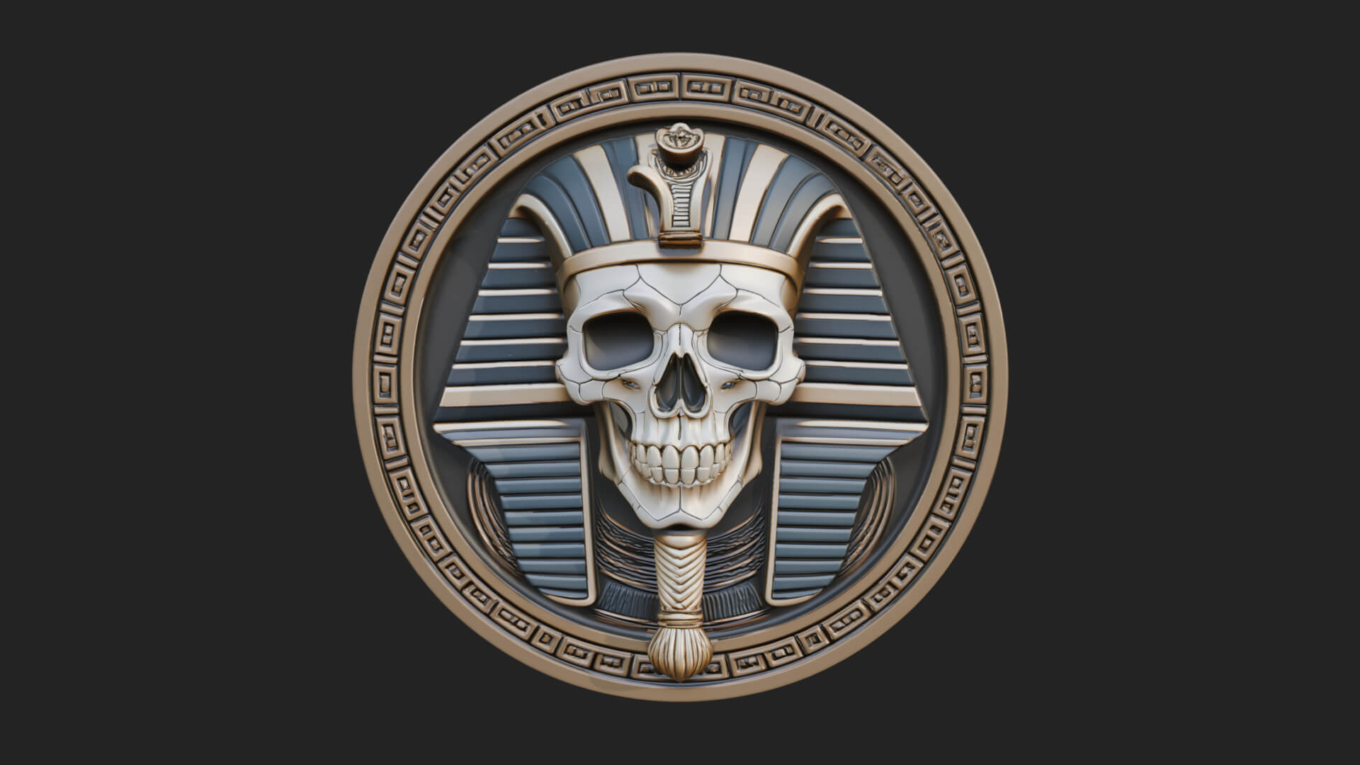 Pharaoh Skull Oval Relief Plaque Design 4 3D Print Model 3D Model