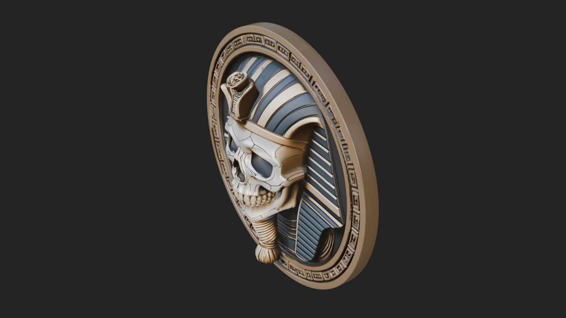 Pharaoh Skull Oval Relief Plaque Design 4 3D Print Model 3D Model
