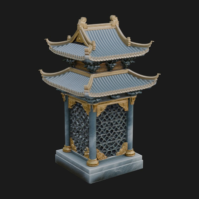 Pierced Stone Lantern Model Design 2 3D Print Model