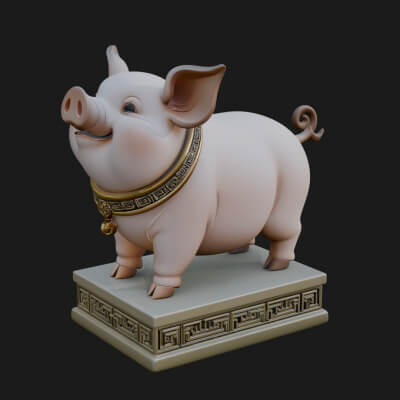 Pig on Pedestal Statue Design 2 3D Print Model