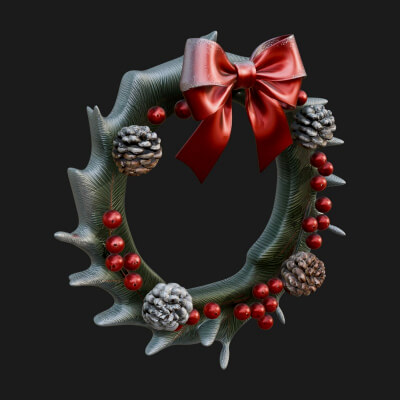 Pine Christmas Wreath Ornament Design 4 3D Print Model