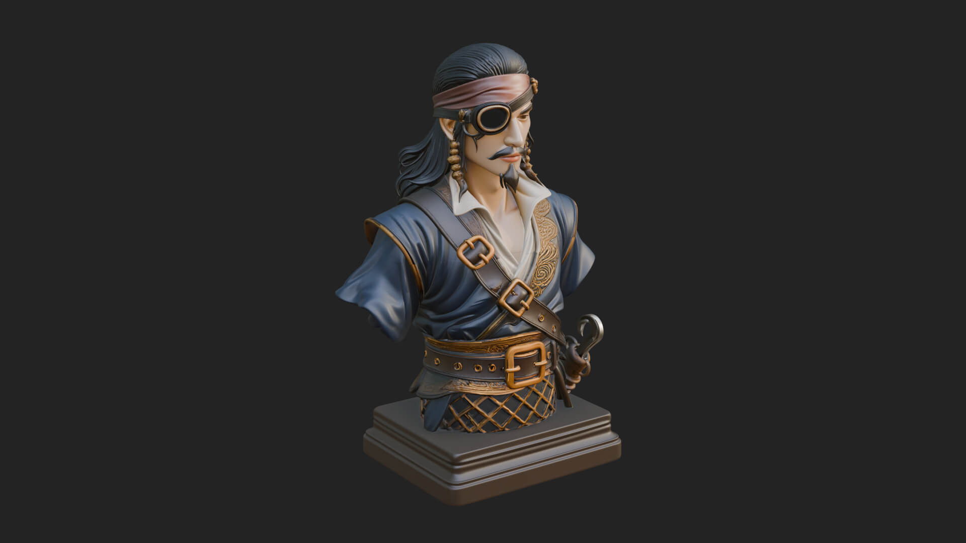 Pirate Captain Bust Statue Design 5 3D Print Model 3D Model