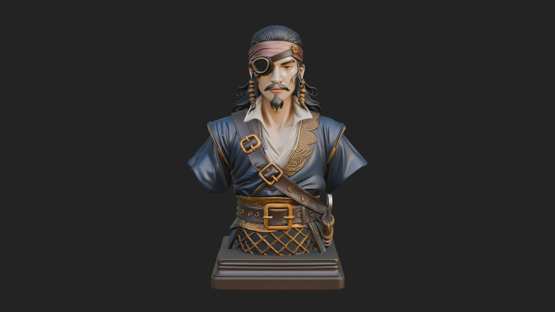 Pirate Captain Bust Statue Design 5 3D Print Model 3D Model