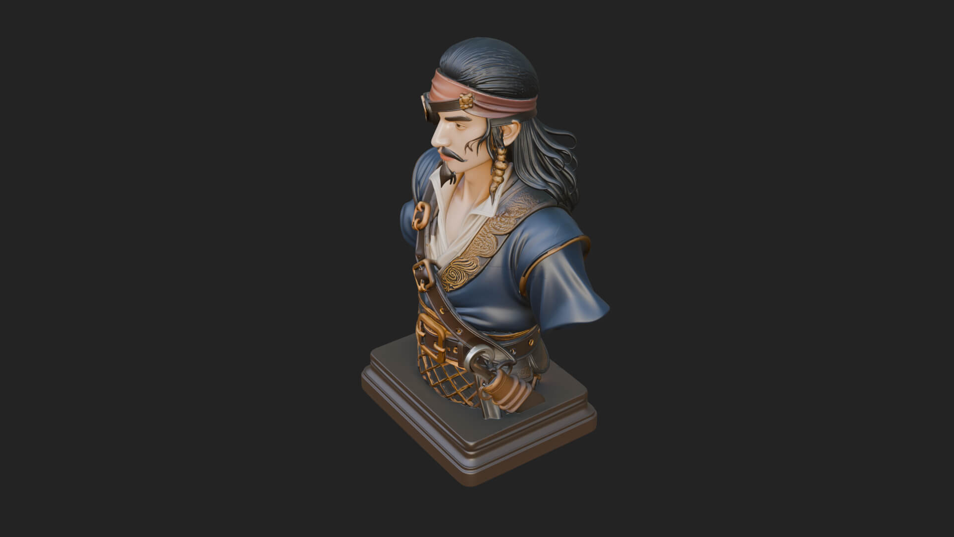 Pirate Captain Bust Statue Design 5 3D Print Model 3D Model