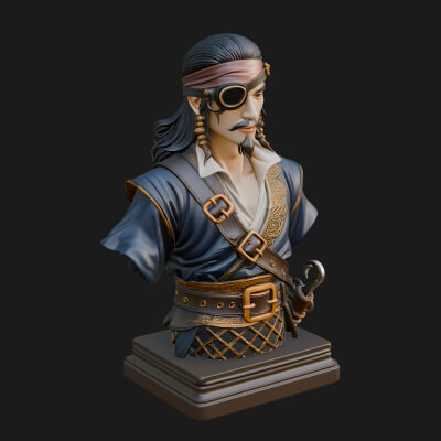 Pirate Captain Bust Statue Design 5 3D Print Model