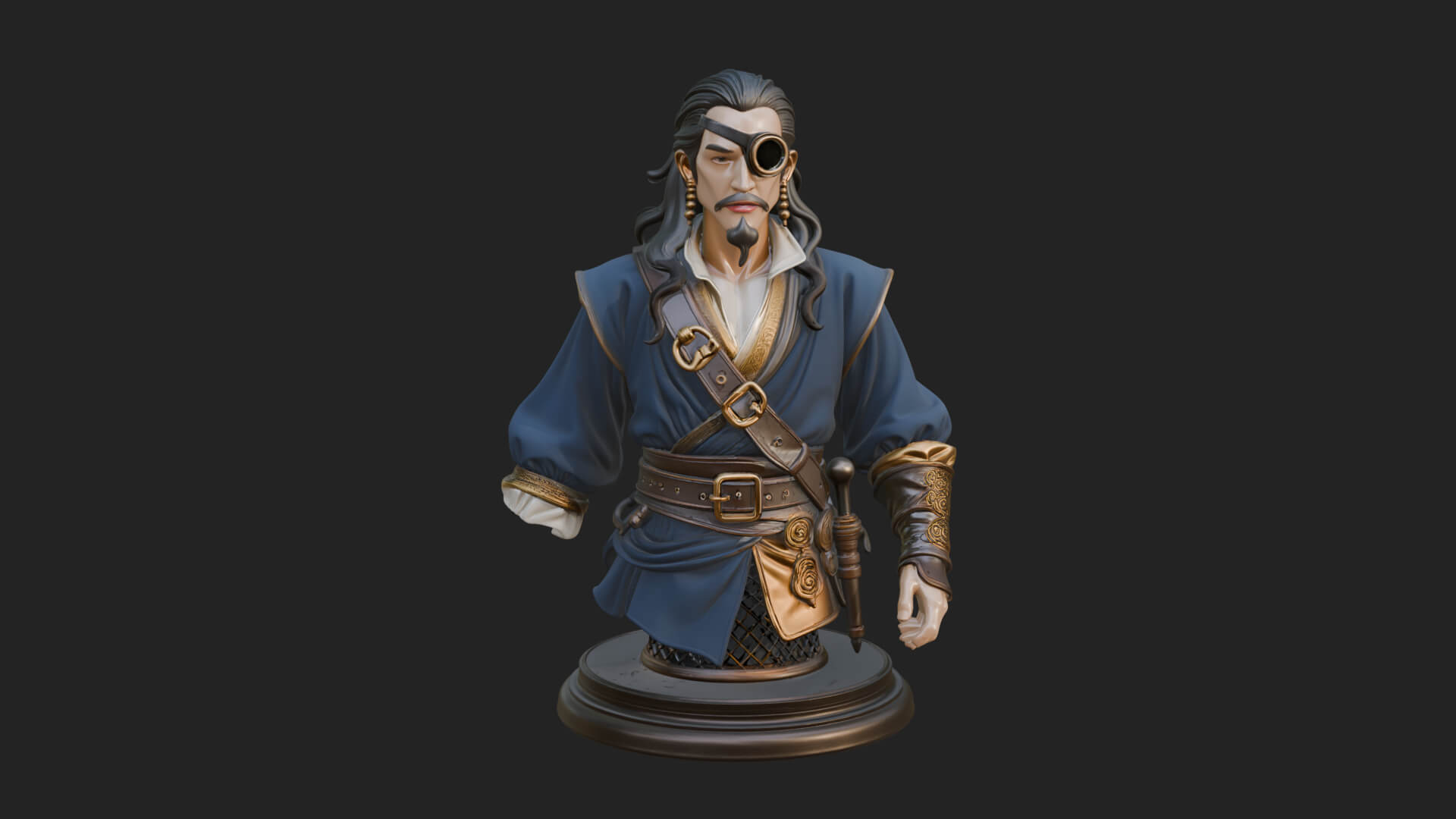Pirate Captain Bust Statue Design 6 3D Print Model 3D Model