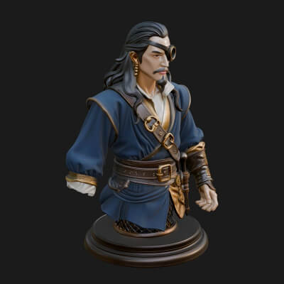 Pirate Captain Bust Statue Design 6 3D Print Model