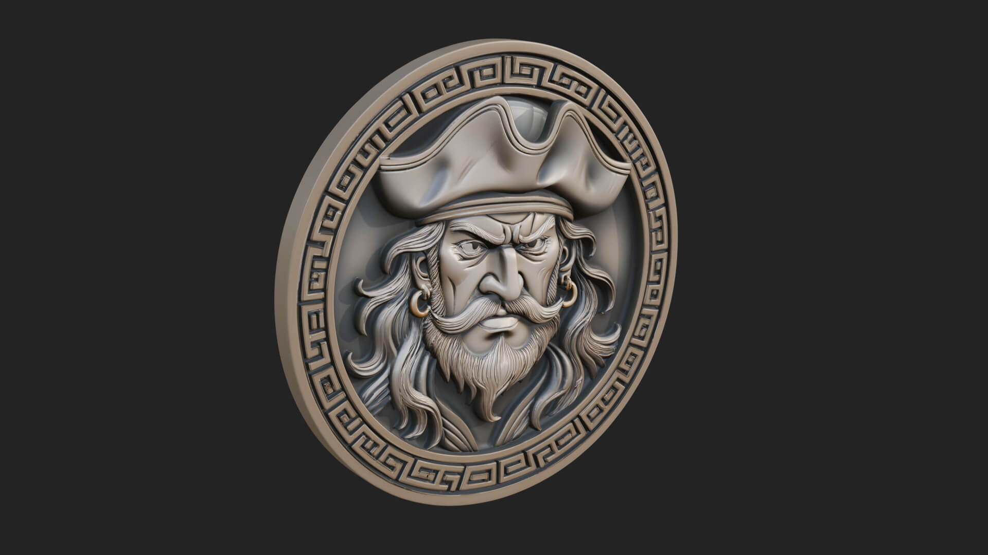 Pirate Captain Oval Plaque Design 1 3D Print Model 3D Model