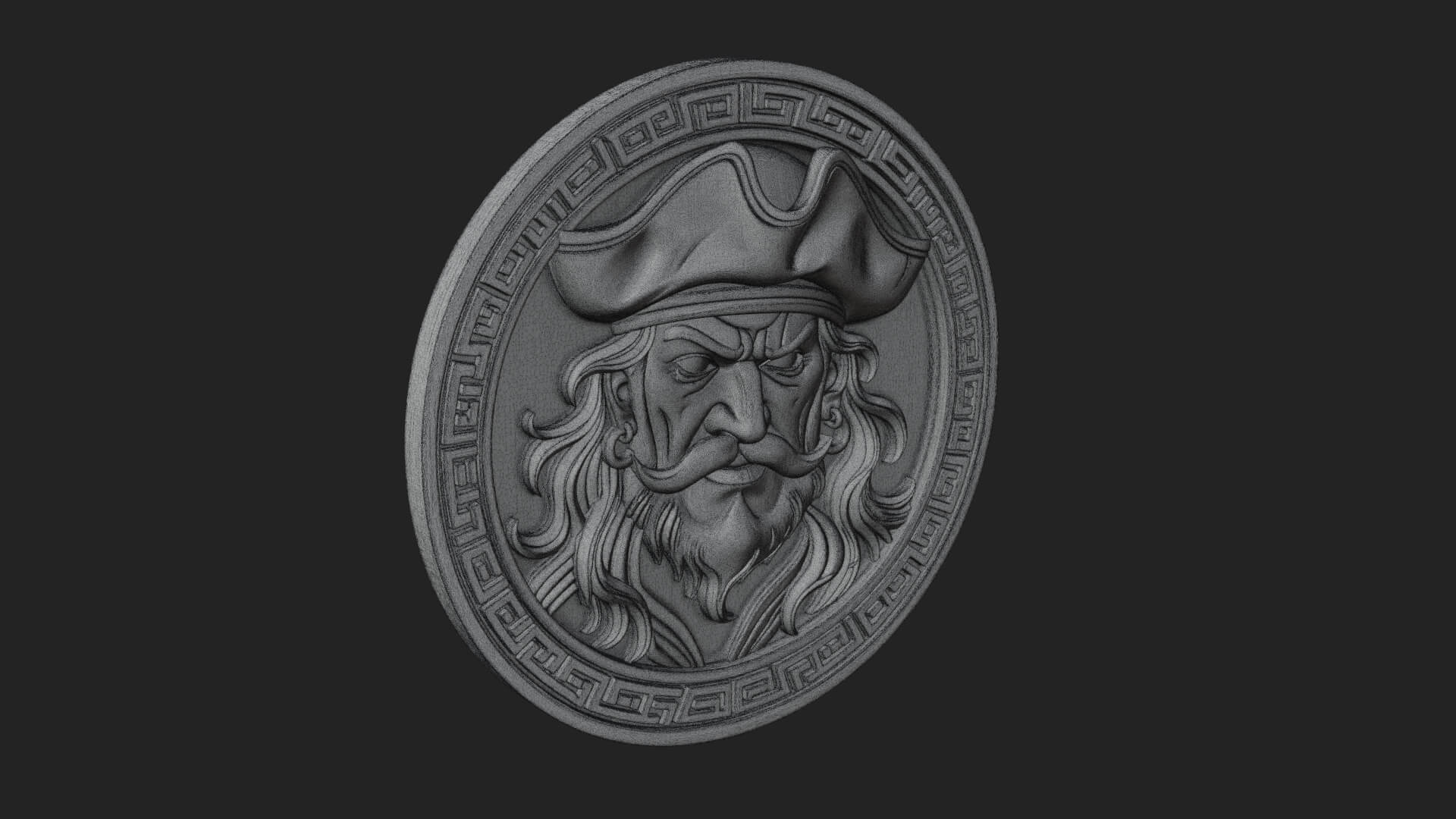 Pirate Captain Oval Plaque Design 1 3D Print Model 3D Model