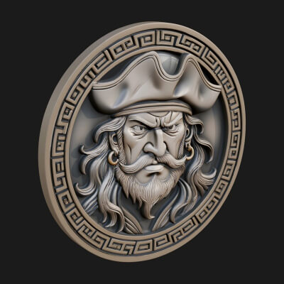 Pirate Captain Oval Plaque Design 1 3D Print Model