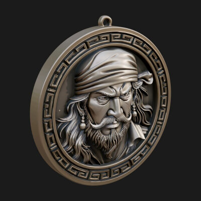 Pirate Captain Oval Plaque Design 2 3D Print Model