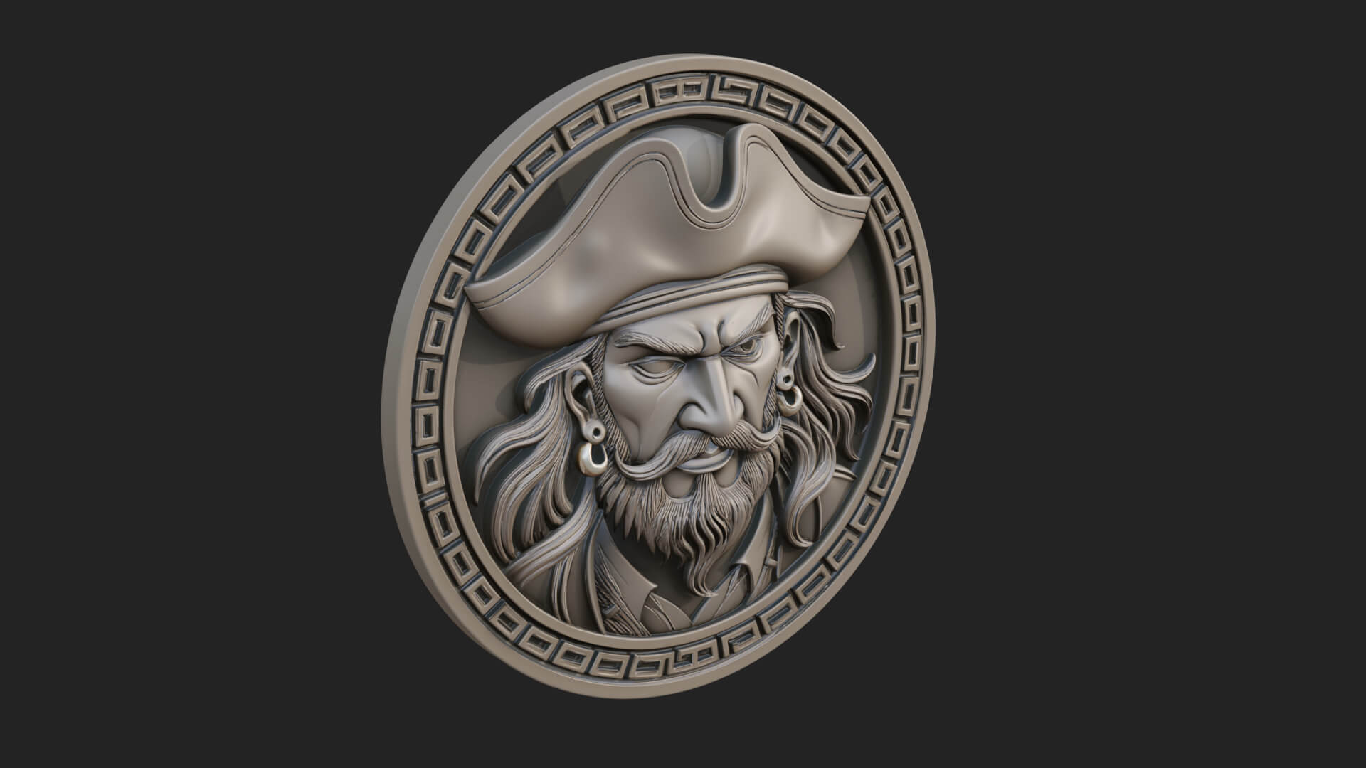 Pirate Captain Oval Plaque Design 3 3D Print Model 3D Model