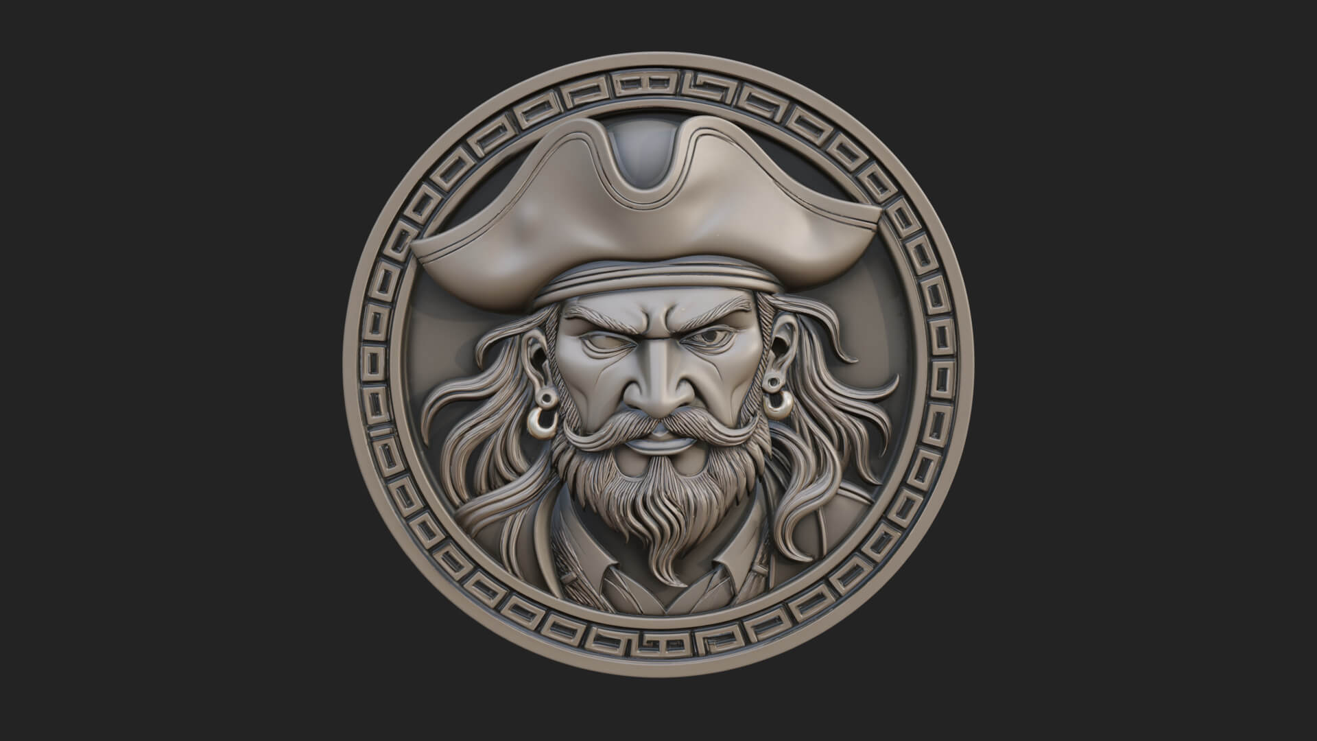 Pirate Captain Oval Plaque Design 3 3D Print Model 3D Model