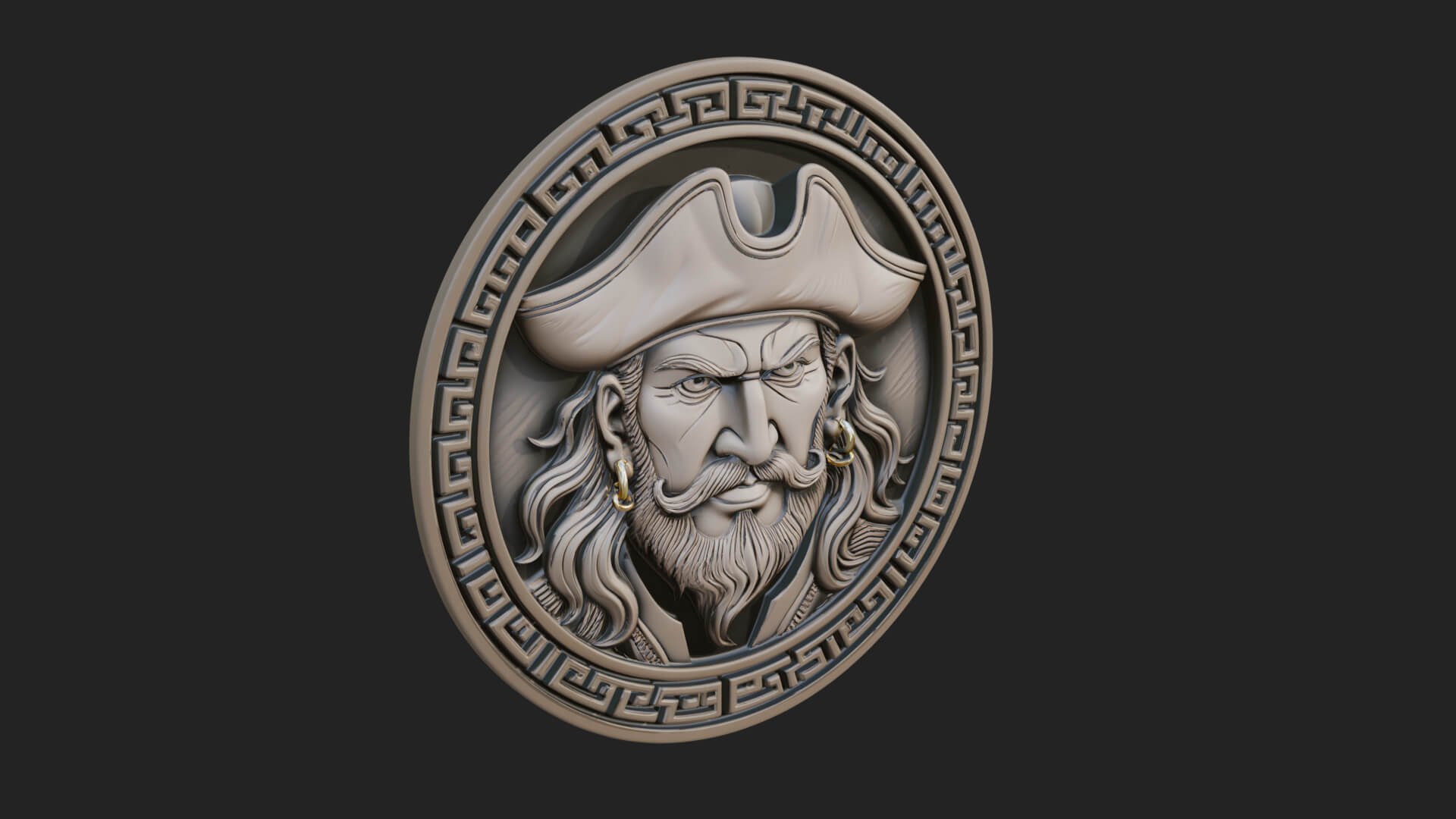 Pirate Captain Oval Plaque Design 4 3D Print Model 3D Model