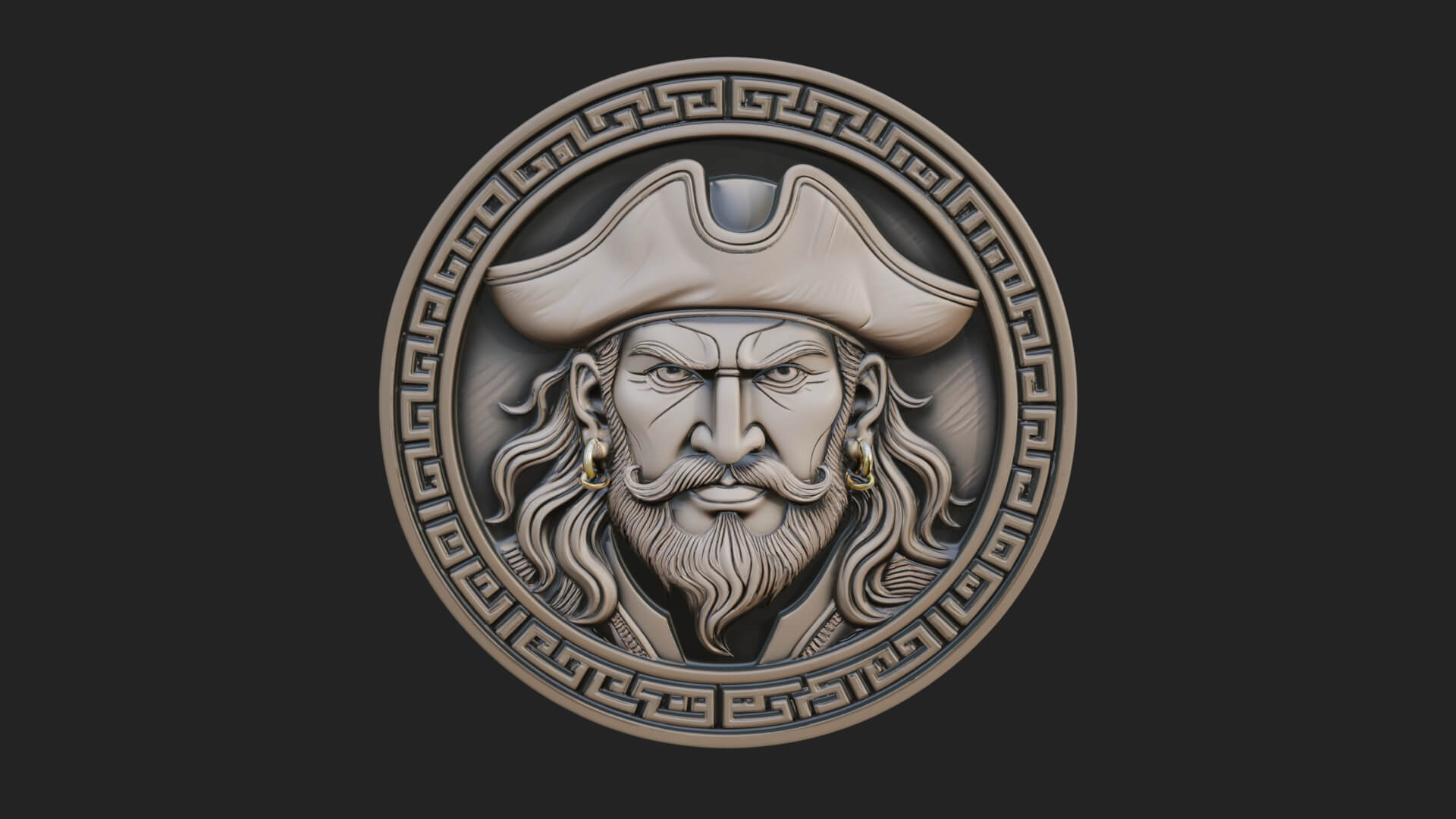 Pirate Captain Oval Plaque Design 4 3D Print Model 3D Model