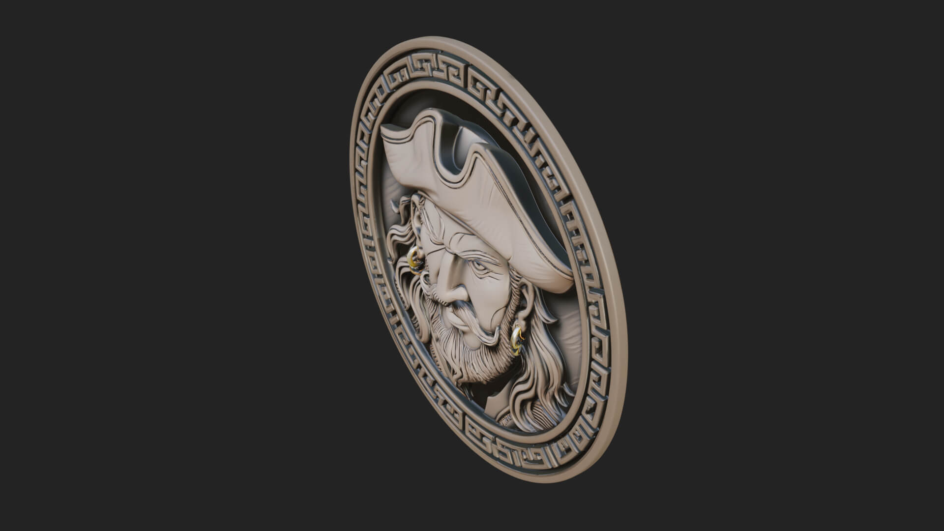 Pirate Captain Oval Plaque Design 4 3D Print Model 3D Model