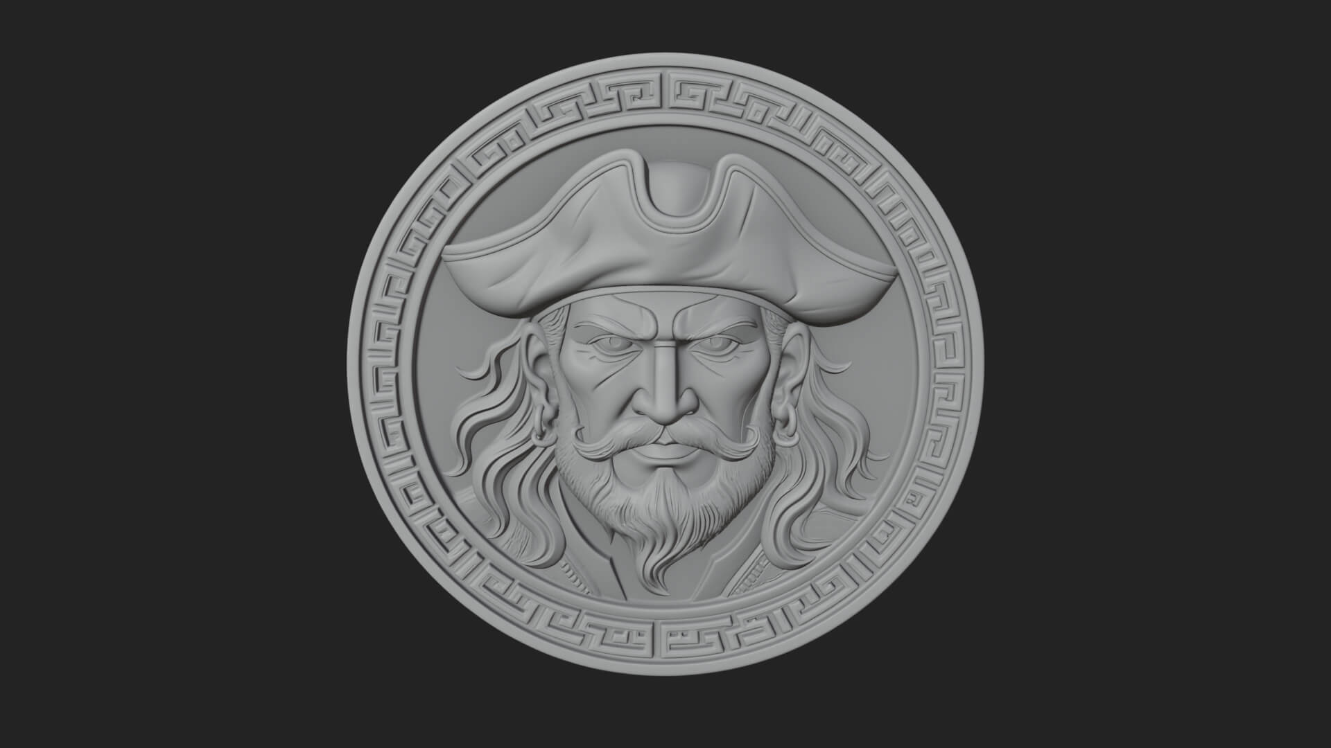 Pirate Captain Oval Plaque Design 4 3D Print Model 3D Model