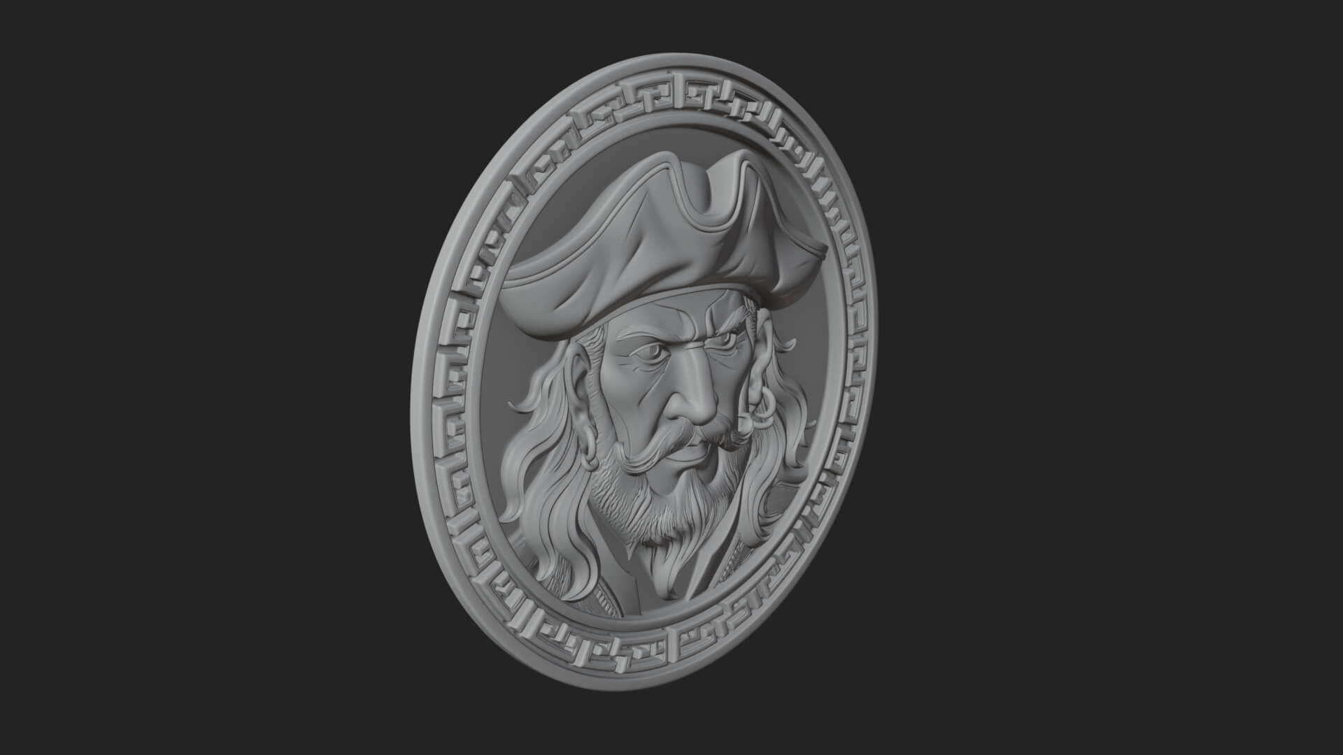 Pirate Captain Oval Plaque Design 4 3D Print Model 3D Model