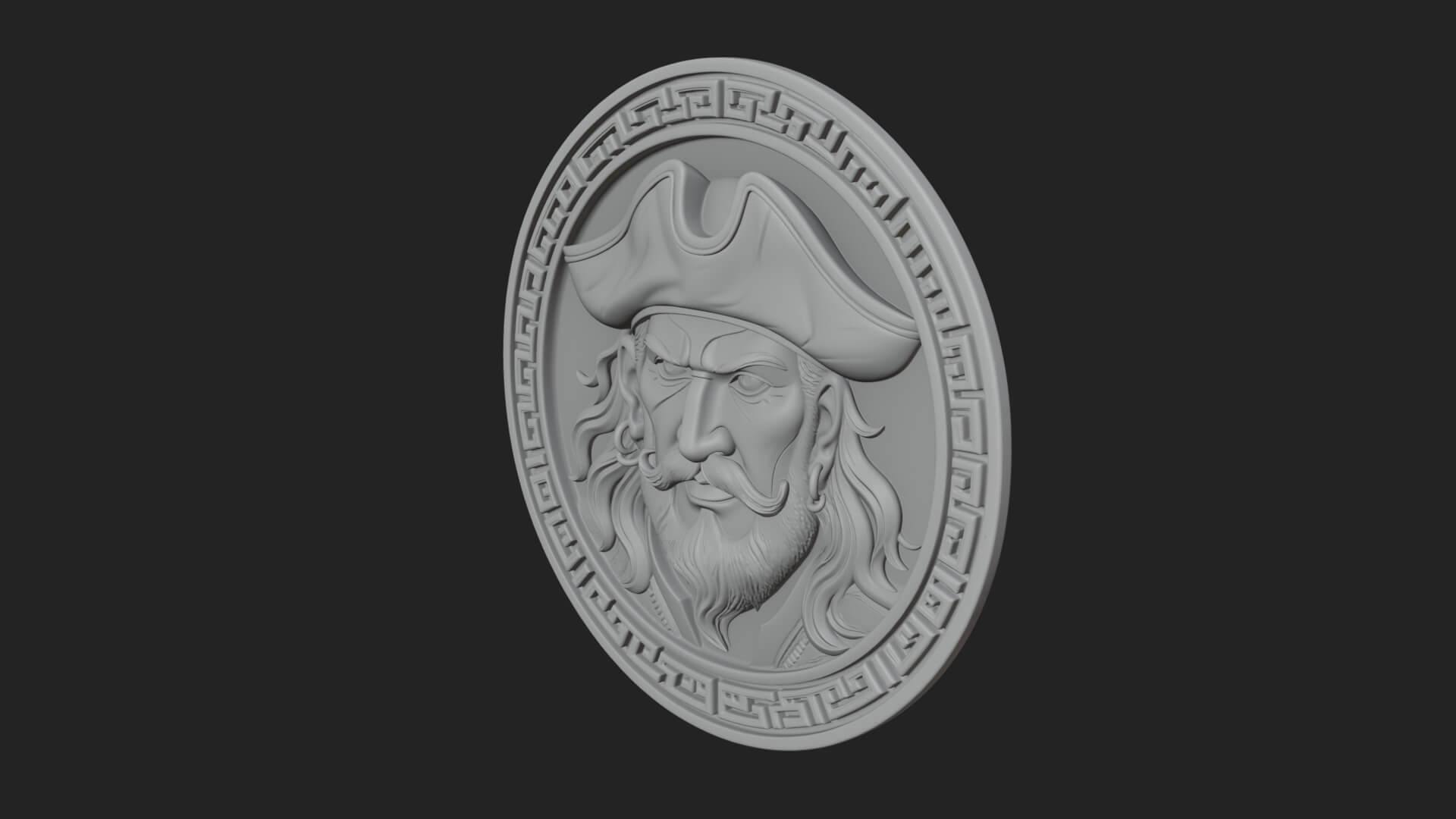 Pirate Captain Oval Plaque Design 4 3D Print Model 3D Model