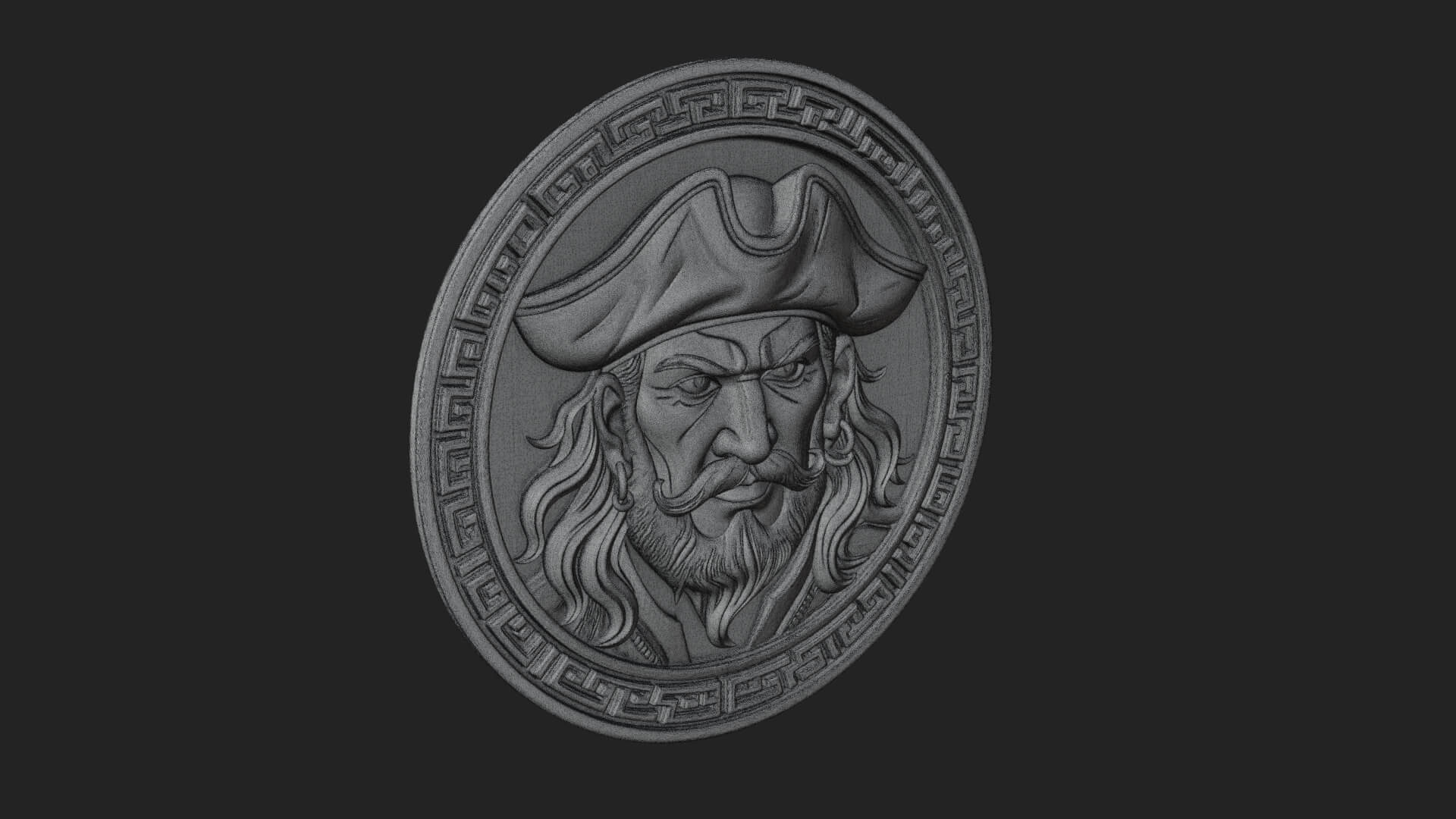 Pirate Captain Oval Plaque Design 4 3D Print Model 3D Model