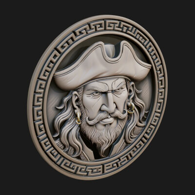 Pirate Captain Oval Plaque Design 4 3D Print Model