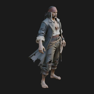 Pirate Captain Statue Design 1 3D Print Model