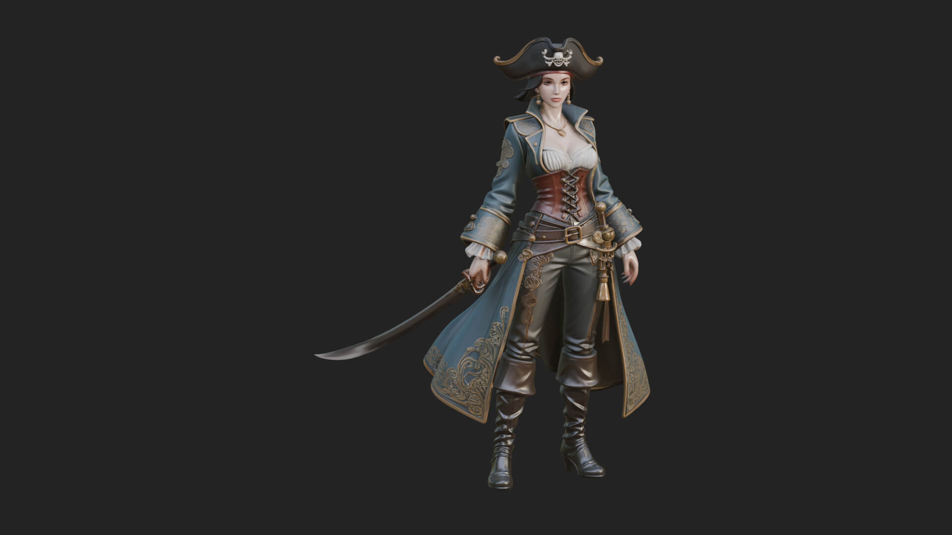 Pirate Captain Statue Design 11 3D Print Model 3D Model