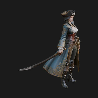 Pirate Captain Statue Design 11 3D Print Model