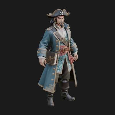 Pirate Captain Statue Design 16 3D Print Model