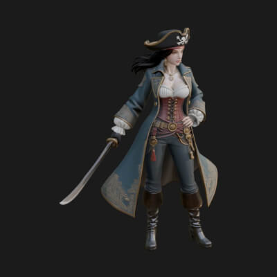 Pirate Captain Statue Design 4 3D Print Model