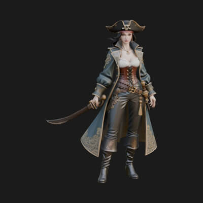 Pirate Captain Statue Design 6 3D Print Model