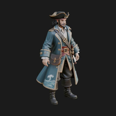 Pirate Captain Statue Design 8 3D Print Model