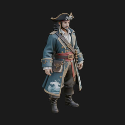 Pirate Captain Statue Design 9 3D Print Model