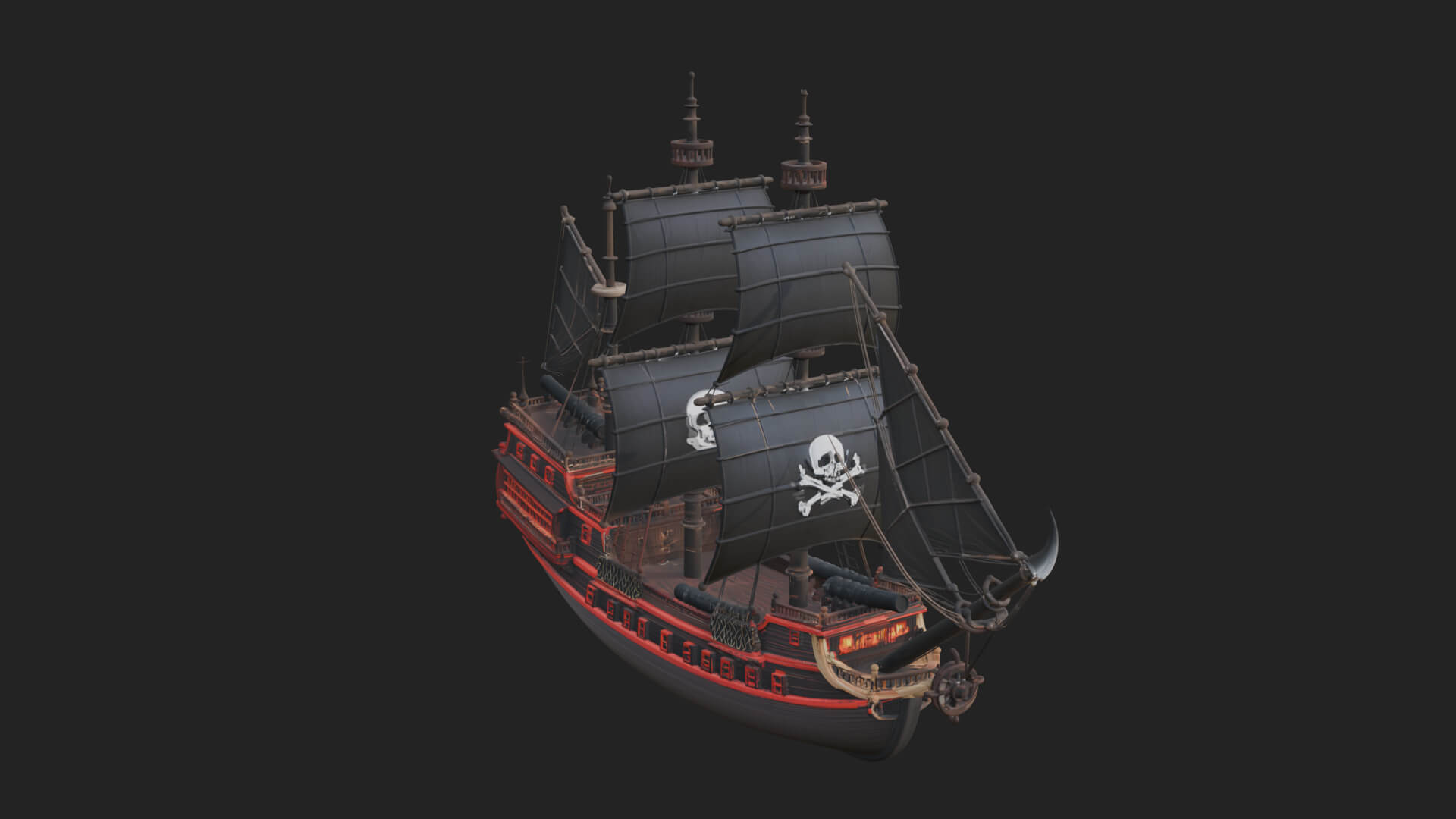 Pirate Sailing Ship Model Design 4 3D Print Model 3D Model