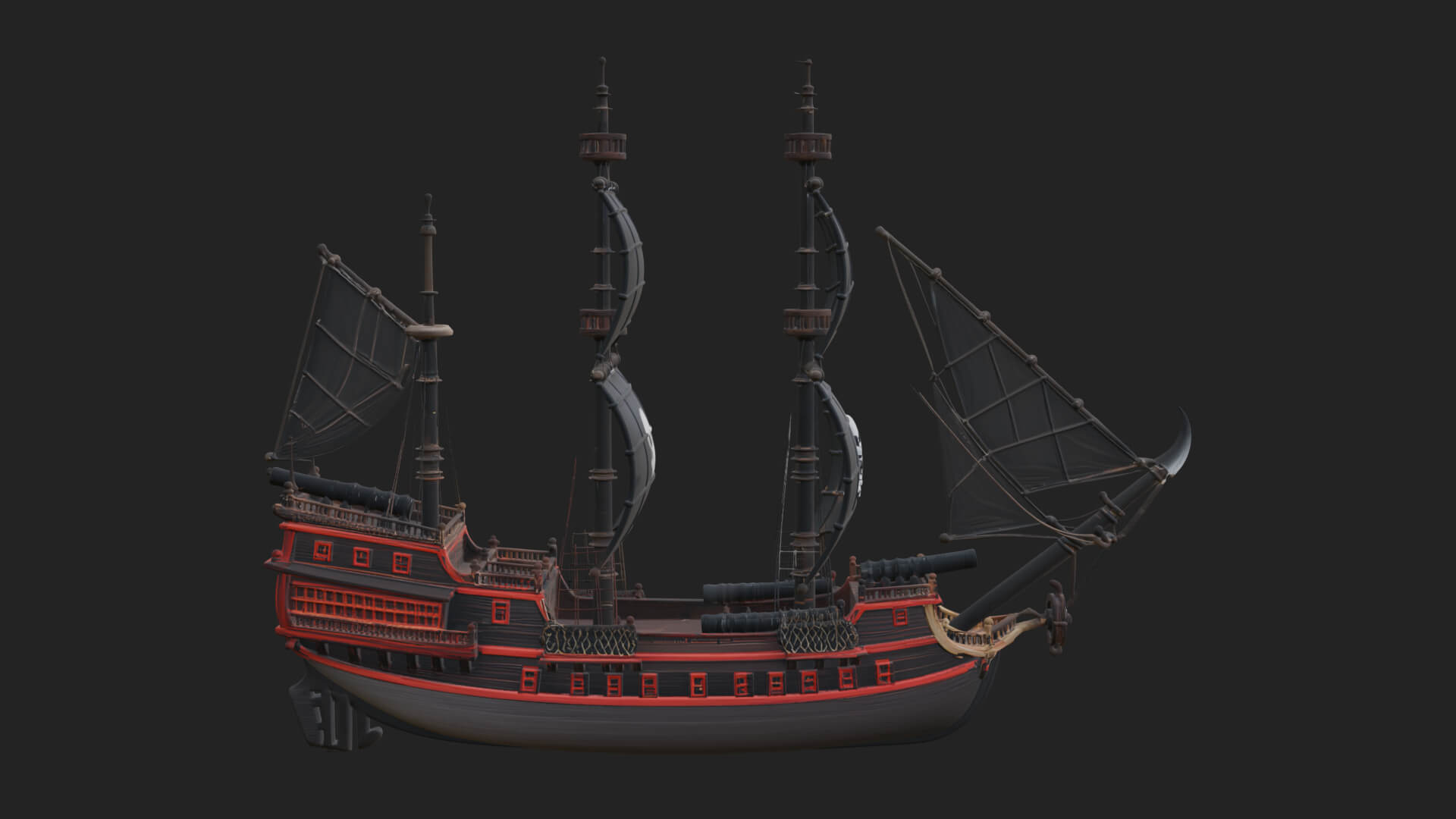 Pirate Sailing Ship Model Design 4 3D Print Model 3D Model