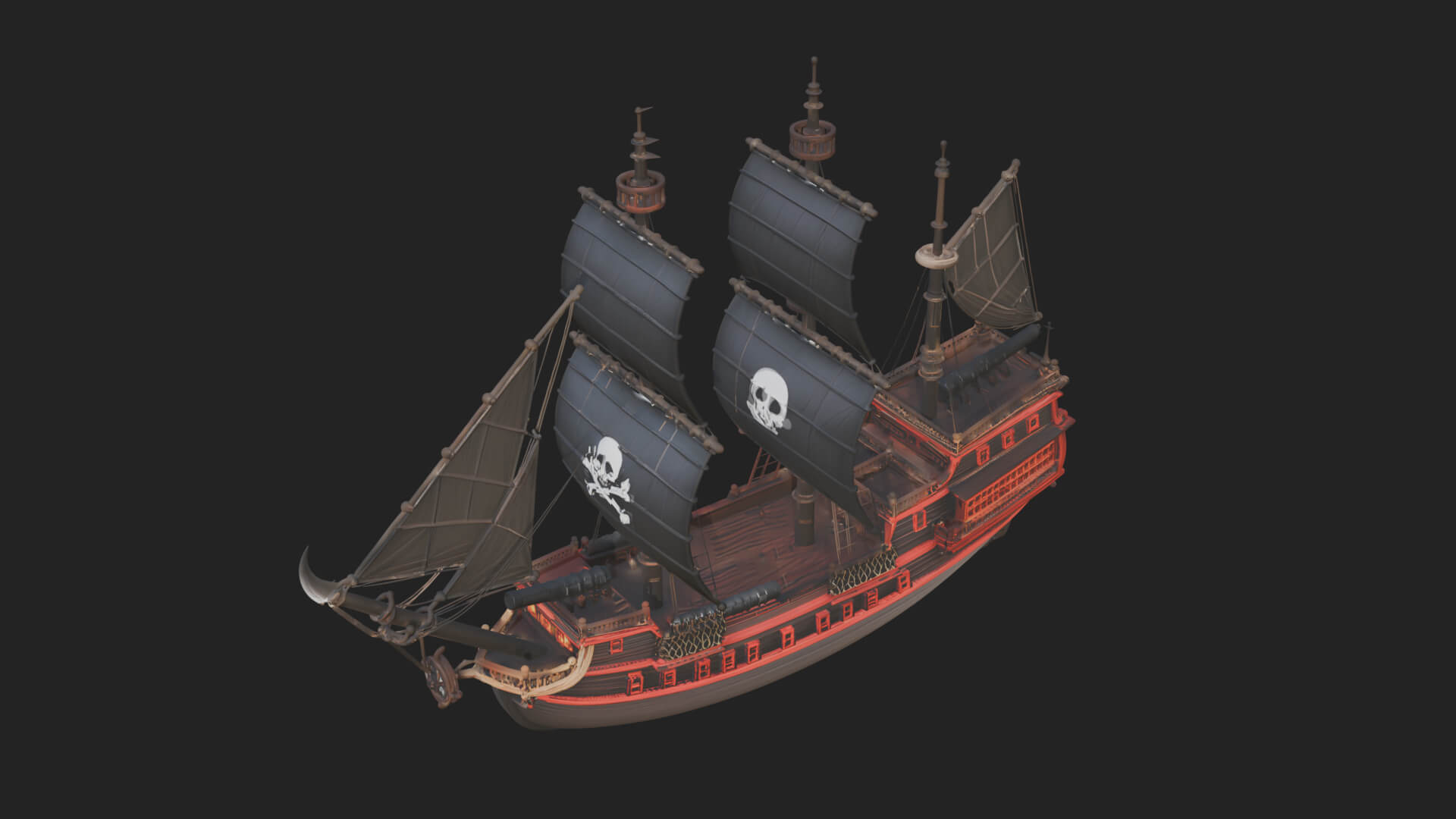 Pirate Sailing Ship Model Design 4 3D Print Model 3D Model