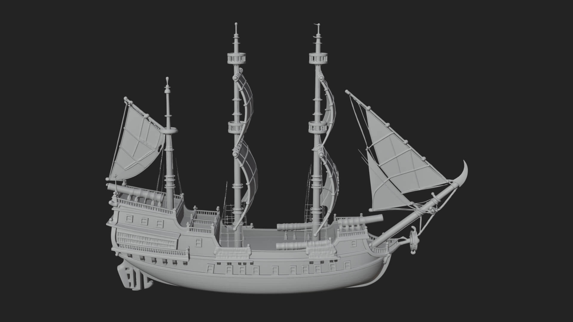 Pirate Sailing Ship Model Design 4 3D Print Model 3D Model