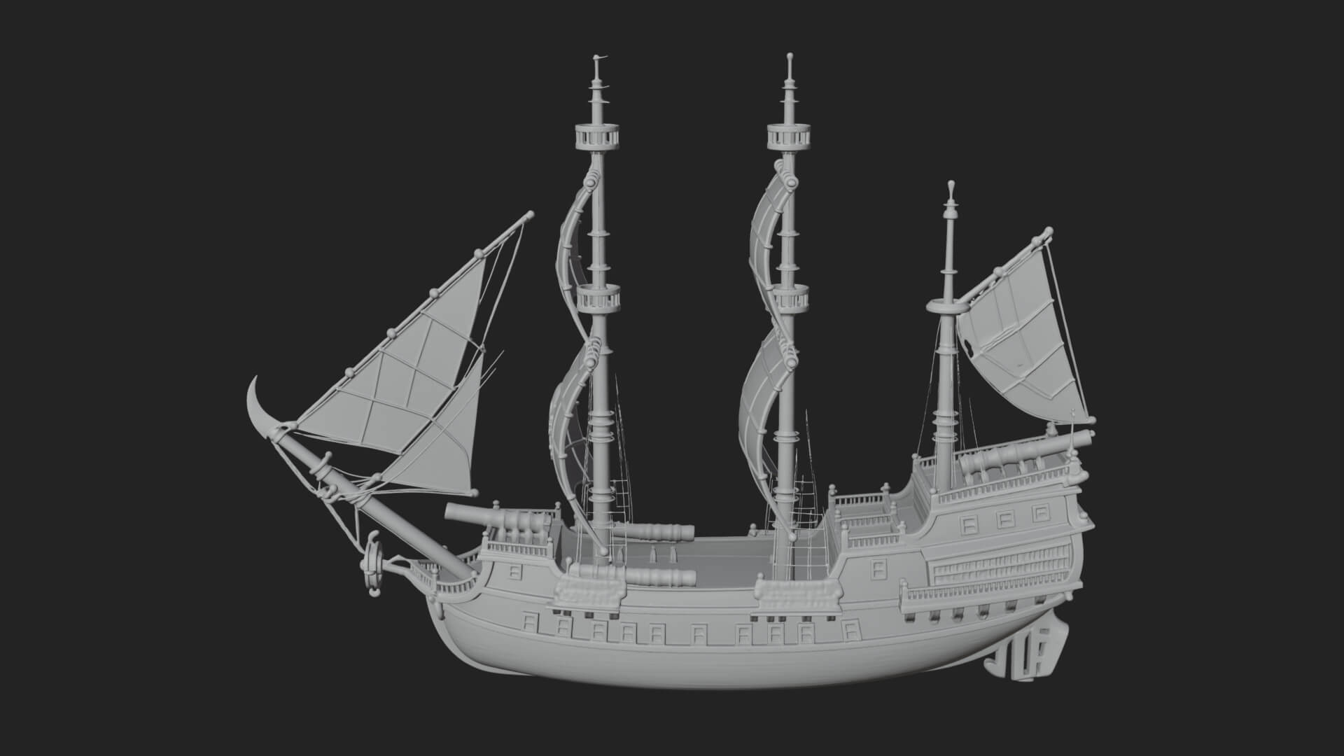 Pirate Sailing Ship Model Design 4 3D Print Model 3D Model