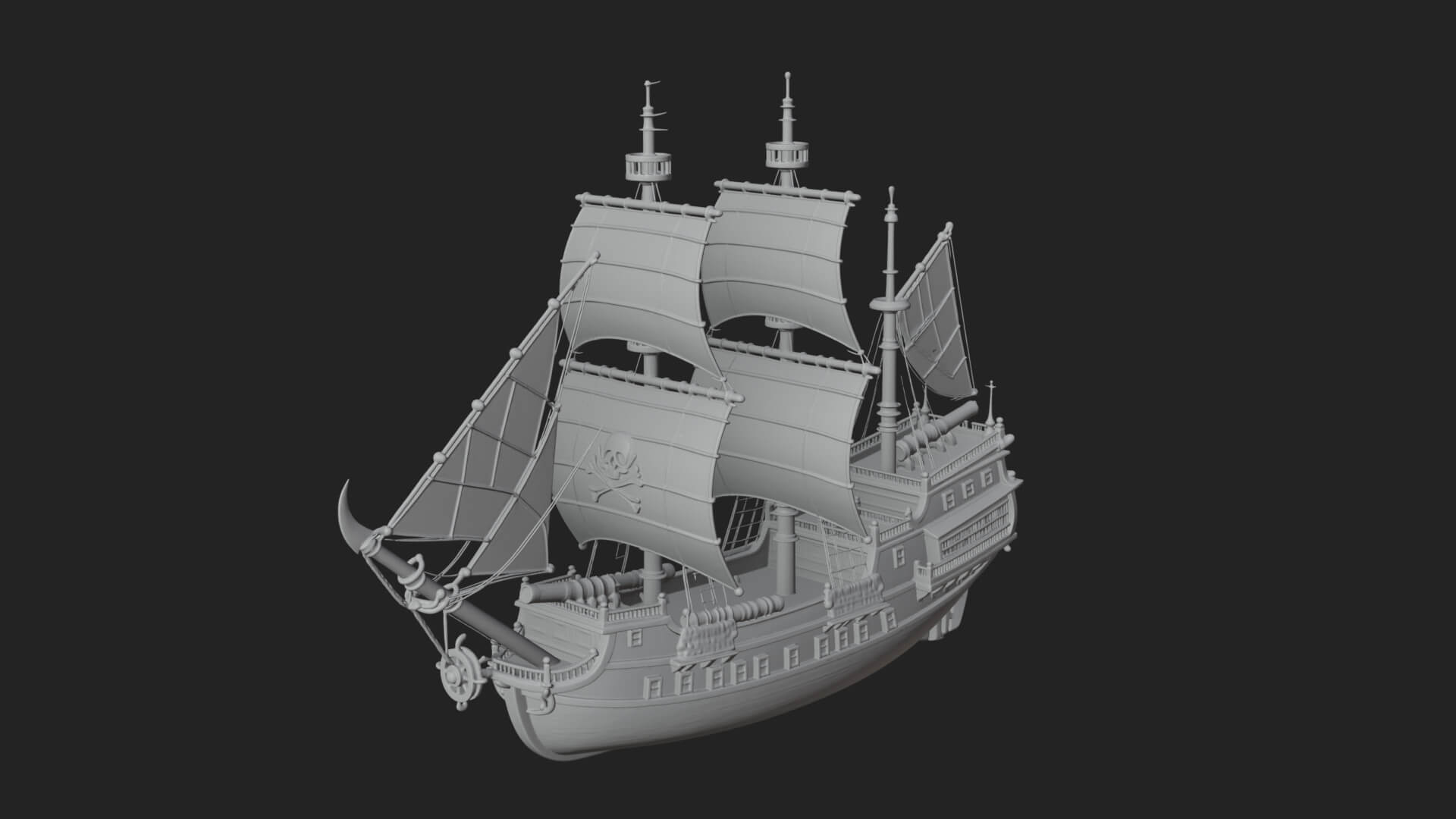 Pirate Sailing Ship Model Design 4 3D Print Model 3D Model