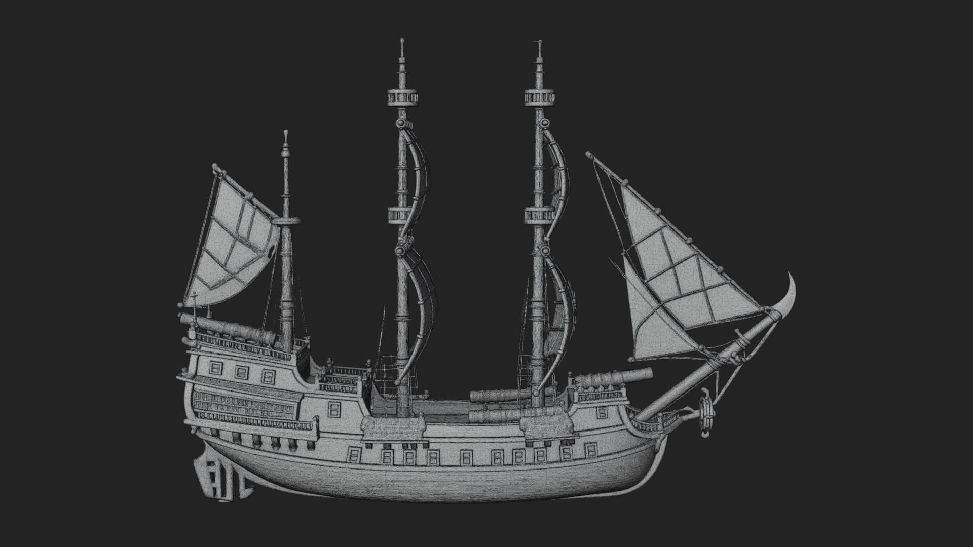 Pirate Sailing Ship Model Design 4 3D Print Model 3D Model